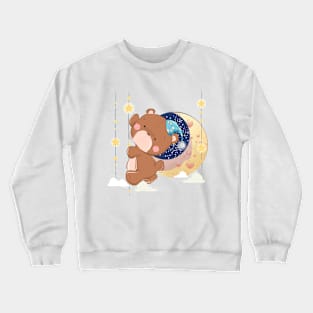 cute bear climbing moon Crewneck Sweatshirt